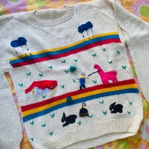 VTG 1980s Hot Pink Llama Sweater